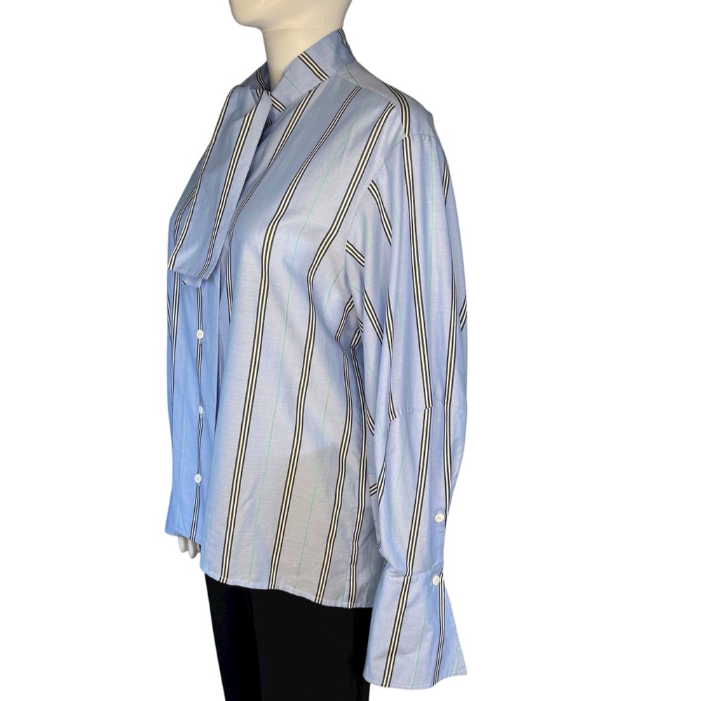 Palmer//Harding Sara Striped Cotton Neck Tie Shirt Blue 2 - Picture 2 of 6